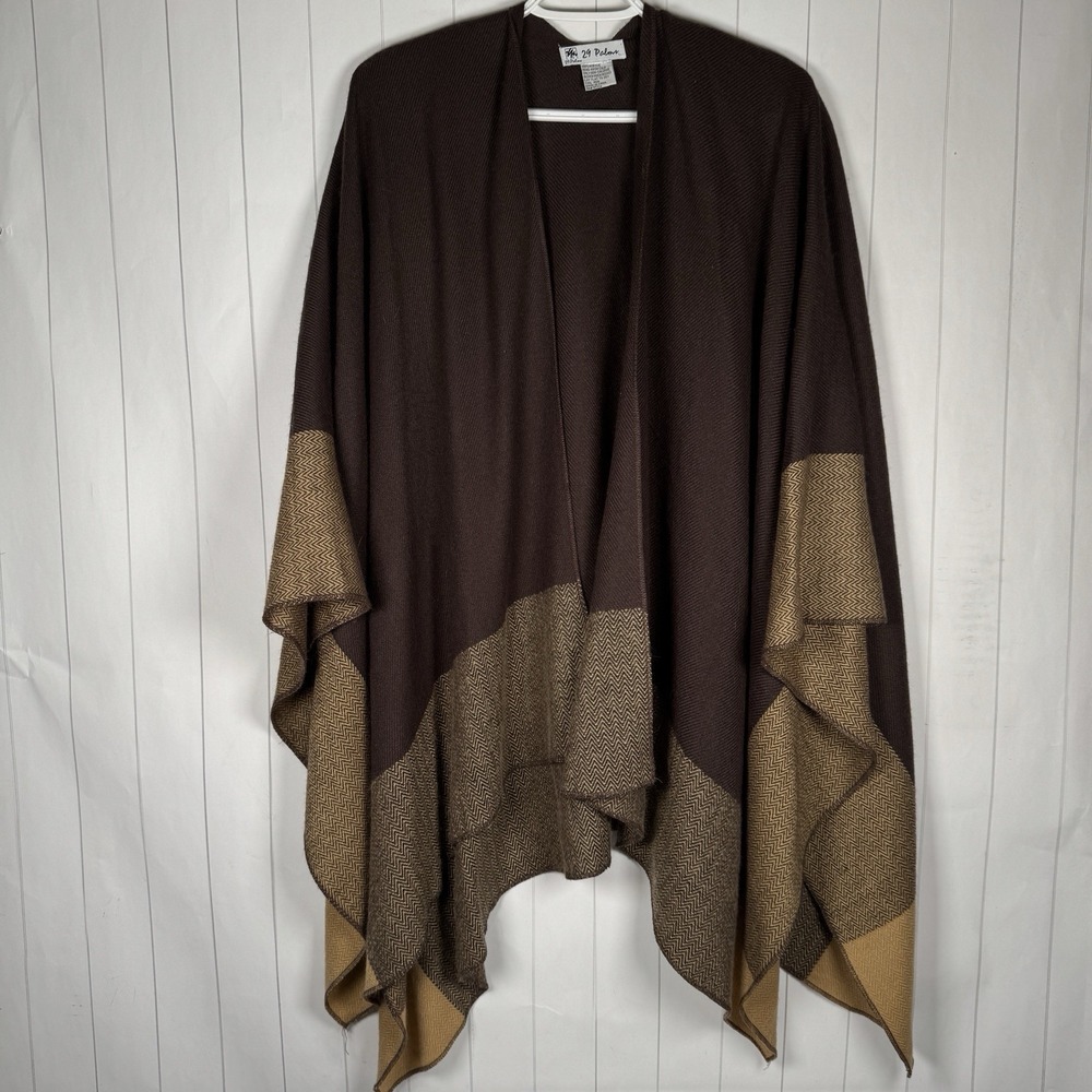 29 Palms Brown Acrylic Knit A-line Poncho Sweater Boho Modest Lagenlook Layer OS